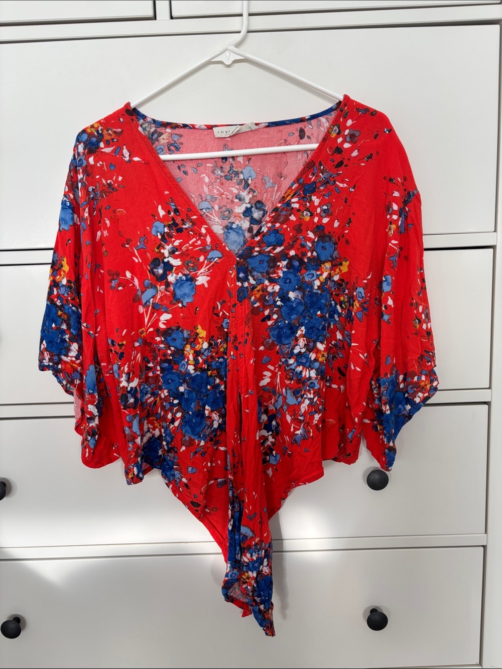 Love Bright Red Floral V-Neck Tie-Front Blouse